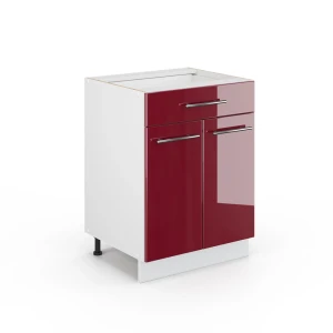 Badeværelsesskab Fame-Line Bordeaux rød højglans 60 x 82 cm med skuffe, uden bordplade Vicco