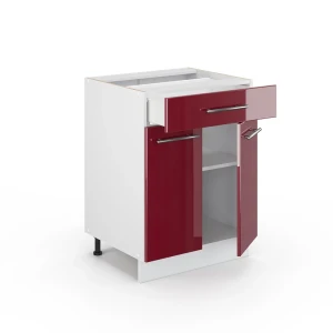 Küchenunterschrank Fame-Line Bordeaux Hochglanz 60 cm mit Schublade, ohne Arbeitsplatte livinity®