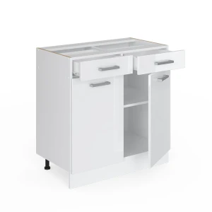 Küchenunterschrank R-Line Weiß Hochglanz 80 cm ohne Arbeitsplatte livinity®