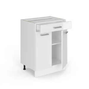 Küchenunterschrank R-Line Weiß Hochglanz 60 cm mit Schublade, ohne Arbeitsplatte livinity®