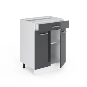 Küchenunterschrank R-Line Anthrazit Hochglanz 60 cm mit Schublade, ohne Arbeitsplatte livinity®