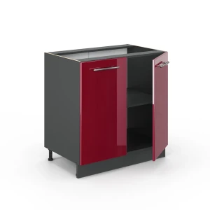 Spülenunterschrank Fame-Line Bordeaux Hochglanz 80 cm mit Regal, ohne Arbeitsplatte livinity®