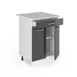 Küchenunterschrank R-Line Anthrazit Hochglanz 60 cm mit Schublade, AP Marmor livinity®