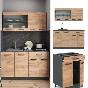 Küchenzeile R-Line Goldkraft Eiche/Anthrazit 140 cm , AP Eiche livinity®