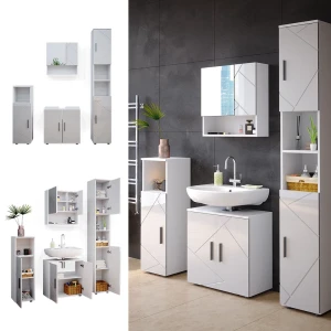 Badmöbel-Set Ronco Weiß Hochglanz 4 Teile, mit Hochschrank livinity®