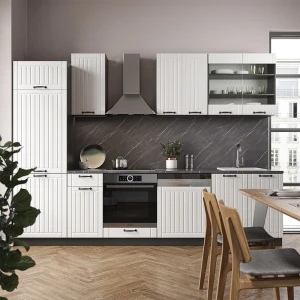 Küchenzeile Fame-Line Weiß Landhaus/Anthrazit 300 cm ohne Arbeitsplatte livinity®