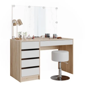 Makeupbord Sherry Hvid/Sonoma 120 cm med LED-belysning og skammel Vicco