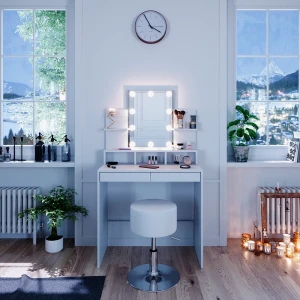 Schminktisch Ania Weiß 80 cm mit LED Beleuchtung und Hocker livinity®