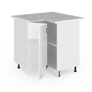 Eckunterschrank R-Line Weiß Hochglanz 75.6 cm , AP Marmor livinity®