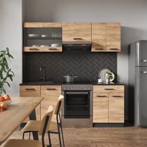 Küchenzeile R-Line Goldkraft Eiche/Anthrazit 200 cm ohne Arbeitsplatte livinity®