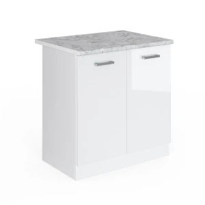 Spülenunterschrank R-Line Weiß Hochglanz 80 cm , AP Marmor Vicco