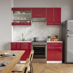 Küchenzeile Fame-Line Bordeaux Hochglanz 200 cm ohne Arbeitsplatte livinity®