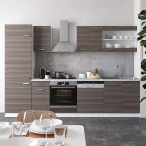 Küche  R-Line Edelgrau/Weiß 300 cm , AP Marmor livinity®