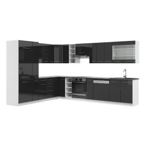 Hjørnekøkken Fame-Line Antracit højglans/hvid 347 x 46 cm uden bordplade Vicco