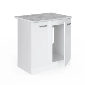 Spülenunterschrank R-Line Weiß Hochglanz 80 cm , AP Marmor livinity®
