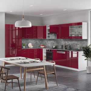 Eckküche Fame-Line Bordeaux Hochglanz/Weiß 347 x 257 cm ohne Arbeitsplatte livinity®
