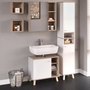 Badmöbel-Set Senyo Weiß 4 Teile, mit Hochschrank livinity®