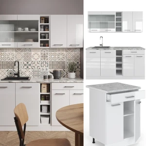 Singleküche R-Line Weiß Hochglanz/Weiß 160 cm , AP Eiche livinity®