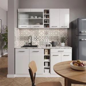 Singleküche R-Line Weiß Hochglanz/Weiß 160 cm , AP Marmor livinity®
