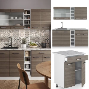 Singleküche R-Line Edelgrau/Weiß 160 cm , AP Eiche livinity®