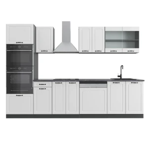 Køkkenrække R-Line Hvidt landhus/antracit 300 cm med højskab, BP Antracit Vicco