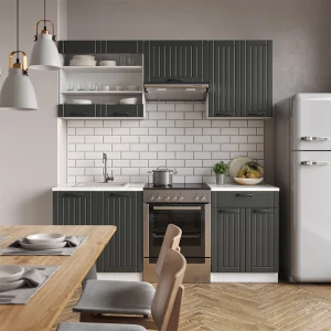 Küchenzeile Fame-Line Anthrazit Landhaus/Weiß 200 cm ohne Arbeitsplatte livinity®