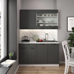 Singleküche Fame-Line Anthrazit Landhaus/Weiß 140 cm , AP Anthrazit livinity®
