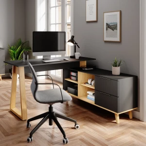 Schreibtisch Nautica Anthrazit 138 x 60 cm mit Schubladen, XXL livinity®