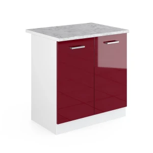 Armário base para lava-loiça R-Line Bordeaux alto brilho 80 cm com portas, com bancada Vicco