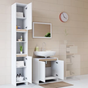 Badmöbel-Set Emma Weiß/Sonoma 3 Teile, mit Hochschrank livinity®