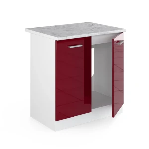 Spülenunterschrank R-Line Rot Hochglanz 80 cm , AP Marmor livinity®