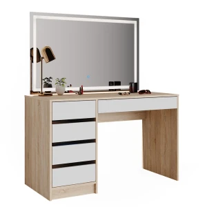 Makeupbord Sherry Hvid/Sonoma 120 cm med LED-spejl Vicco