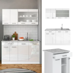 Singleküche R-Line Weiß Hochglanz/Weiß 140 cm , AP Anthrazit livinity®
