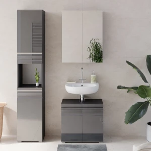 Badmöbel-Set Fredd Anthrazit Hochglanz 3 Teile, mit Hochschrank livinity®