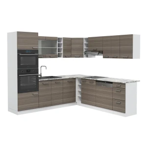 Hjørnekøkken R-Line Smuk grå/hvid 247 x 46 cm uden bordplade Vicco