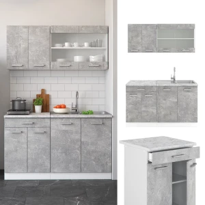 Singleküche R-Line Beton/Weiß 140 cm , AP Anthrazit livinity®