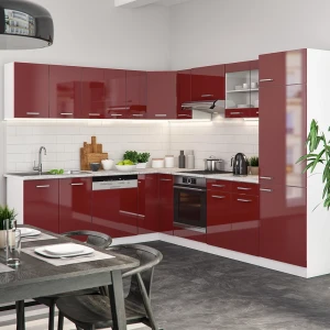 Eckküche R-Line Rot Hochglanz/Weiß 287 x 227 cm ohne Arbeitsplatte livinity®