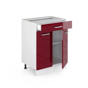 Küchenunterschrank R-Line Rot Hochglanz 60 cm mit Schublade, ohne Arbeitsplatte livinity®