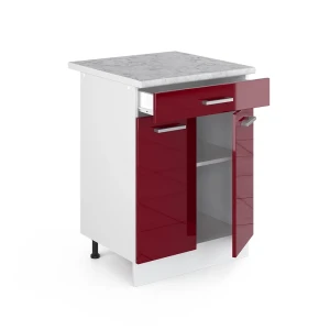 Küchenunterschrank R-Line Rot Hochglanz 60 cm mit Schublade, AP Marmor livinity®