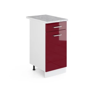 Küchenunterschrank R-Line Rot Hochglanz 40 cm , AP Marmor Vicco