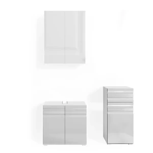 Conjunto de móveis de casa de banho Fredd Branco alto brilho 3 partes Vicco