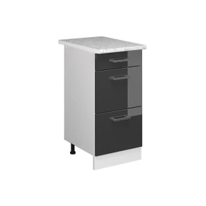 Küchenunterschrank R-Line Anthrazit Hochglanz 40 cm mit Schubladen, AP Marmor Vicco
