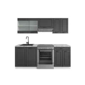 Küche  R-Line Anthrazit Landhaus/Weiß 200 cm ohne Arbeitsplatte Vicco