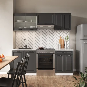 Küche  R-Line Anthrazit Landhaus/Weiß 200 cm ohne Arbeitsplatte livinity®