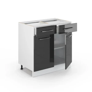Küchenunterschrank Fame-Line Anthrazit Hochglanz 80 cm mit Schubladen, ohne Arbeitsplatte livinity®