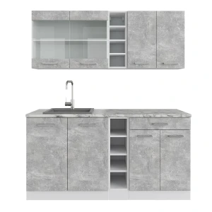 Pojedyncza kuchnia R-Line Beton/Biały 160 cm , BP Marmur Vicco