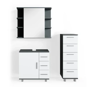 Badmöbel-Set Ilias Anthrazit 3 Teile, mit Midischrank Vicco