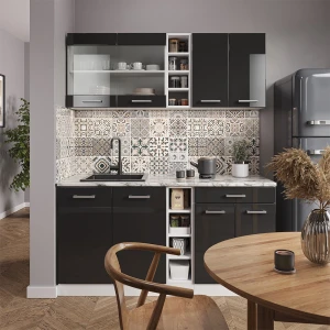 Singleküche R-Line Anthrazit Hochglanz/Weiß 160 cm , AP Marmor livinity®