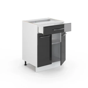 Küchenunterschrank Fame-Line Anthrazit Hochglanz 60 cm mit Schublade, ohne Arbeitsplatte livinity®