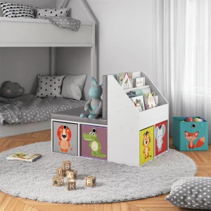 Kinderregal Onix Weiß 97.1 x 78.4 cm mit 6 Faltboxen bunt livinity®
